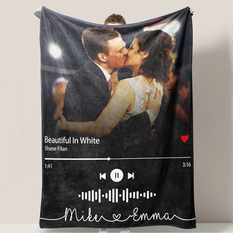 Personalized Your Favorite Song Spotify Code Photo Blanket for Couple