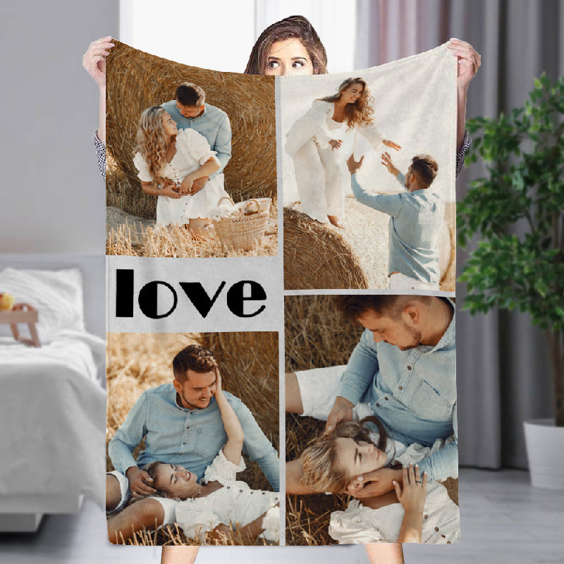 Personalized Photo Blanket with Beautiful Fonts Design Perfect Gift for Couples "Love"