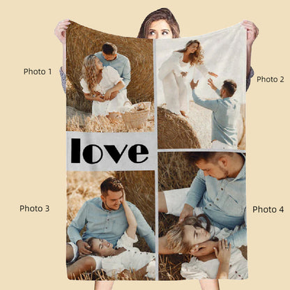 Personalized Photo Blanket with Beautiful Fonts Design Perfect Gift for Couples "Love"